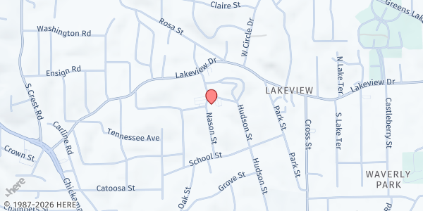Map showing Lakeview First Baptist Church at 10 Hudson St, Rossville, GA