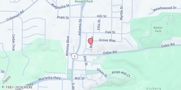 Map showing Pleasant Hill Church at 728 Bush St, Roswell, GA