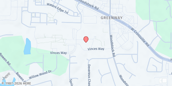 Map showing St. Vincent De Paul - Roswell at 11330 Woodstock Road, Roswell, GA