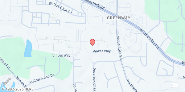 Map showing St. Vincent De Paul- Roswell at 11330 Woodstock Road, Roswell, GA
