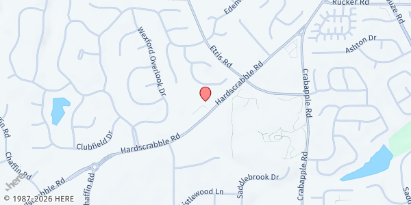 Map showing World Harvest Church Food Pantry at 320 Hardscrabble Rd., Roswell, GA