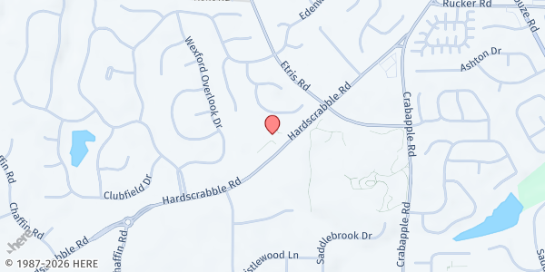 Map showing World Harvest Church-High Hope at 320 Hardscrabble Road, Roswell, GA