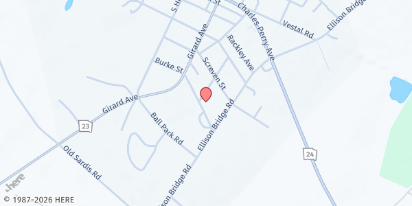 Map showing Sardis Baptist Church at 1120 Pine St., Sardis, GA