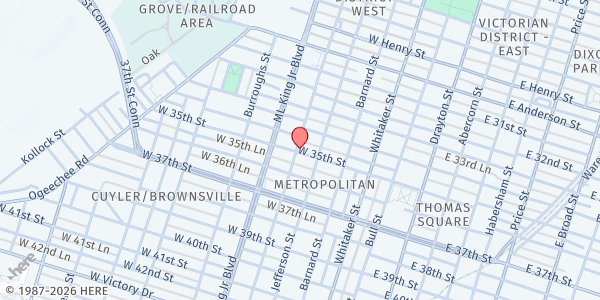 Map showing Ceceline Blake Foundation at 1824 Montgomery Street, Savannah, GA