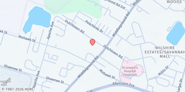 Map showing Christ Memorial Baptist Church at 1023 Dutchtown Rd., Savannah, GA