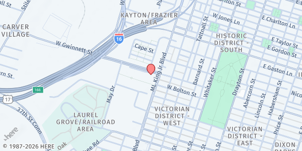 Map showing Connor's Temple Baptist Church at 509 W. Gwinnett St., Savannah, GA