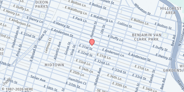 Map showing Fellowship of Love Community Church at 1402 Harmon Street, Savannah, GA
