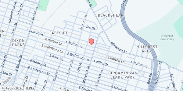 Map showing Happy Home Missionary Baptist Church at 1015 E. Gwinnett Street, Savannah, GA