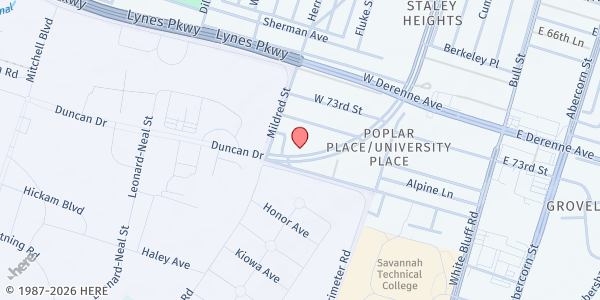 Map showing Nations Christian Fellowship Church at 5515 Montgomery St., Savannah, GA