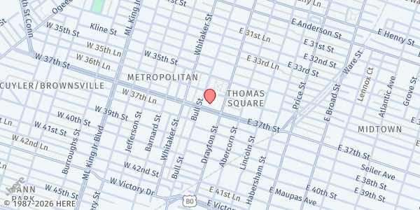 Map showing The Training Camp at 2020 Bull Street, Savannah, GA