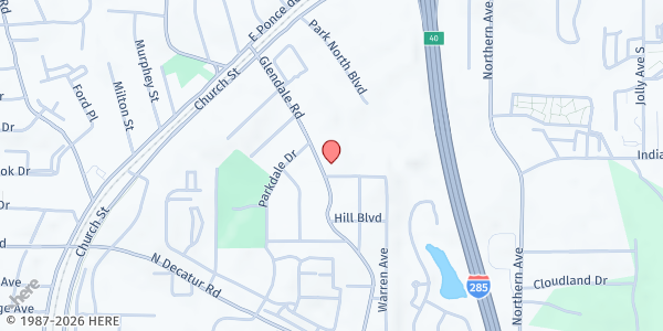 Map showing Lucas Temple True Church-God at 679 Glendale Road, Scottdale, GA