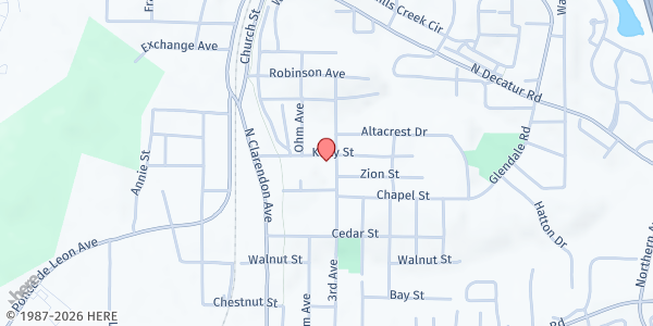 Map showing New Way Of Life Ministries Inc at 3145 Kelly St., Scottdale, GA