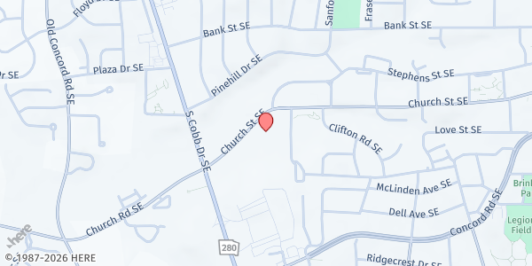Map showing Church Street Food Pantry at 810 Church St SE, Smyrna, GA