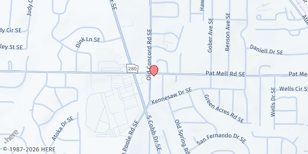 Map showing MUST Ministries Client Services - Smyrna at 460 Pat Mell Rd. SE, Smyrna, GA
