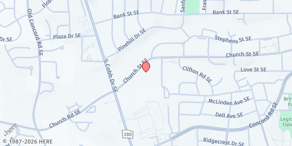 Map showing Shiloh SDA Church at 810 Church Street, Smyrna, GA