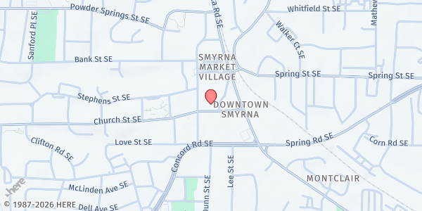 Map showing Smyrna First Baptist Church at 1275 Church St., Smyrna, GA