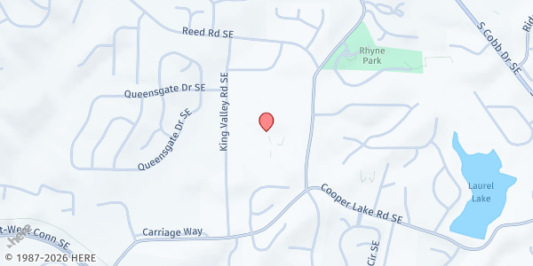 Map showing SVDP St Thomas at 4300 King Springs Rd. SE, Smyrna, GA