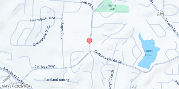 Map showing SVDP St Thomas Food Pantry at 4300 King Springs Road Southeast, Smyrna, GA