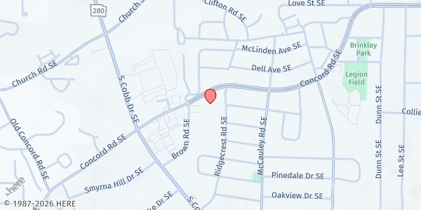 Map showing Tillman House Resource Center at 1314 Church St., Smyrna, GA