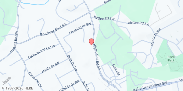 Map showing Purpose World Inc at 1905 Highpoint Rd., Snellville, GA