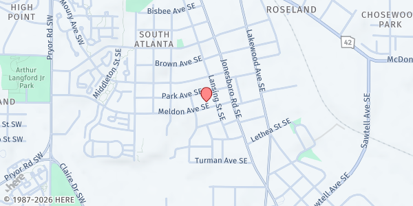 Map showing Mount Pleasant Baptist Church at 17 Meldon Avenue Southeast, South Atlanta, GA