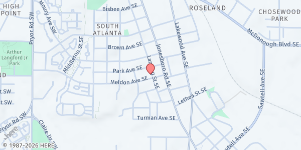 Map showing Mount Pleasant Baptist Church Food Pantry at 17 Meldon Avenue Southeast, South Atlanta, GA