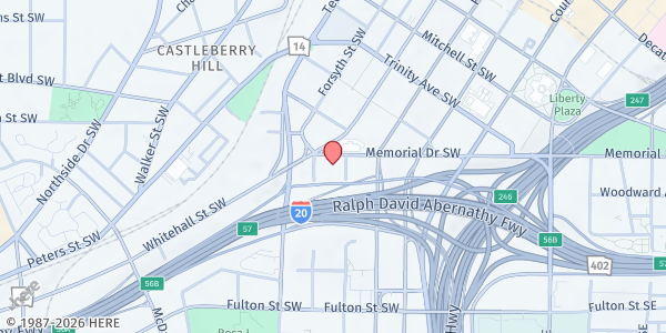 Map showing ReNew Atlanta Main Location at 256 Memorial Drive Southwest, South Downtown, GA