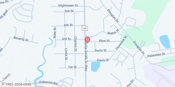 Map showing Helping Hands at 100 Pine Street, St. Marys, GA
