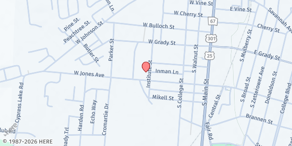 Map showing City of David – Elijah Food Pantry at 227 Institute Street, Statesboro, GA