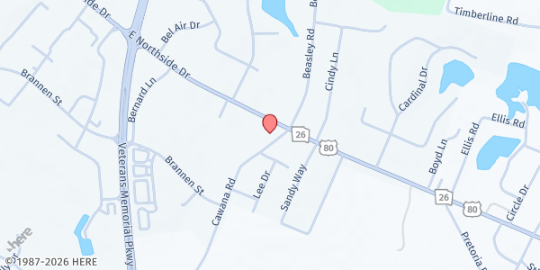 Map showing Eastern Heights Baptist Church at 23805 U.S. 80, Statesboro, GA