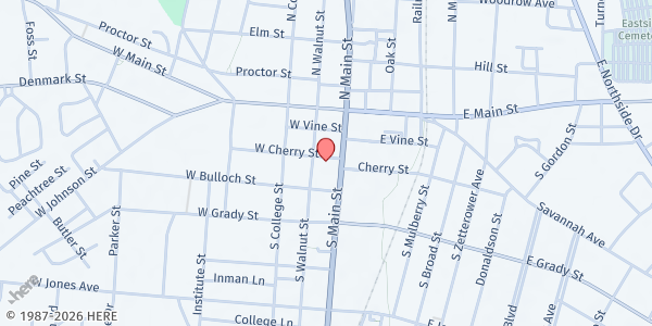 Map showing First United Methodist Church Soup Kitchen at 101 South Main Street, Statesboro, GA