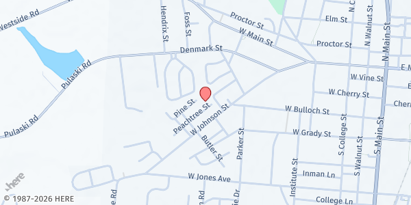 Map showing Greater Bethel AME at 102 Peachtree Street, Statesboro, GA