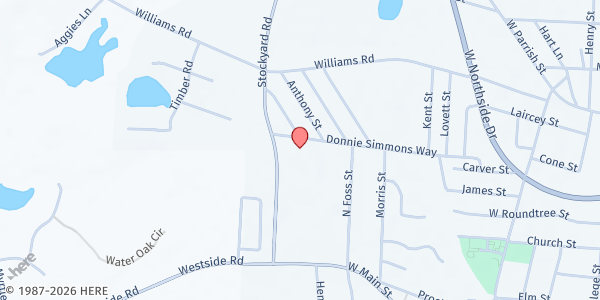Map showing Rebecca's Cafe at 400 Donnie Simmons Way, Statesboro, GA