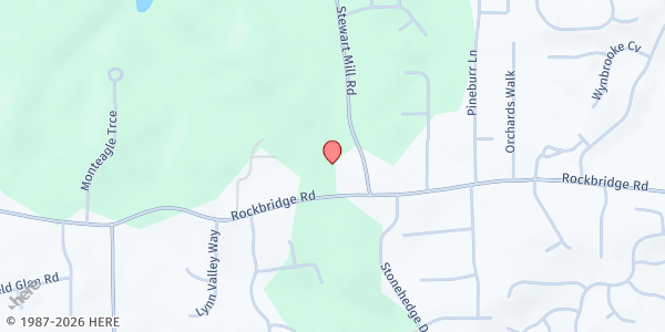 Map showing Joseph's Storehouse Food Pantry at 6788 Rockbridge Road Southwest, Stone Mountain, GA