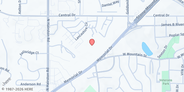 Map showing REACH Community Development Center at 6212 B Memorial Drive, Stone Mountain, GA