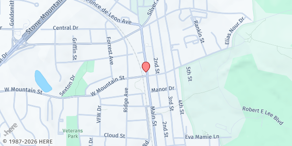 Map showing Stone Mountain Cooperative Ecumenical Ministry at 5324 W. Mountain St., Stone Mountain, GA