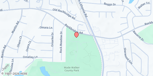 Map showing Wade Walker Family YMCA at 5605 Rockbridge Road Southwest, Stone Mountain, GA