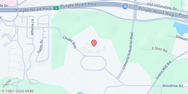 Map showing New Birth Missionary Baptist Church at 6400 Woodrow Road, Stonecrest, GA