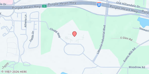 Map showing New Birth Missionary Baptist Church - The King's Table at 6400 Woodrow Road, Stonecrest, GA