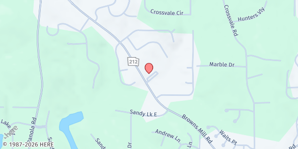 Map showing New Love Tabernacle Christian Church at 5480 Browns Mill Road, Stonecrest, GA