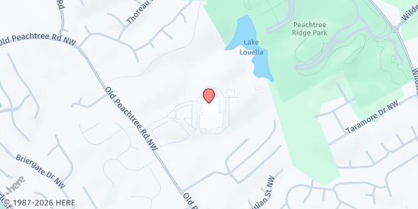 Map showing CARE Closet – Peachtree Ridge High School at 1555 Old Peachtree Rd. NW, Suwanee, GA
