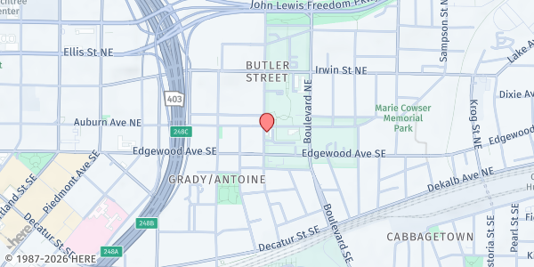 Map showing Ebenezer Baptist Church at 407 Auburn Avenue Northeast, Sweet Auburn, GA