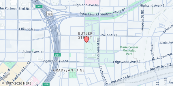Map showing Ebenezer Baptist Church at 101 Jackson Street Northeast, Sweet Auburn, GA