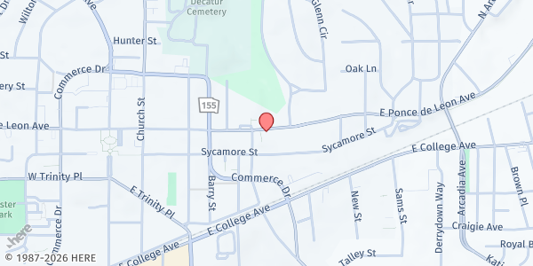 Map showing Decatur Emergency Assistance Ministry at 515 East Ponce de Leon Avenue, Sycamore Ridge, GA