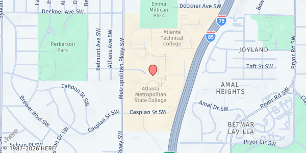 Map showing Atlanta Metropolitan State College - Building 700 at 1630 Metropolitan Parkway Southwest, Sylvan Hills, GA