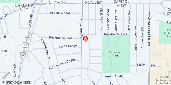 Map showing Rice Memorial Presbyterian Church at 1515 Brewer Boulevard Southwest, Sylvan Hills, GA
