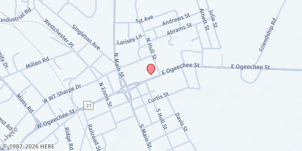 Map showing Sylvania/Screven County Senior Citizen Center at 209 E. Ogeechee St., Sylvania, GA