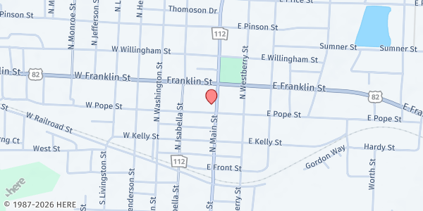 Map showing Pinson Memorial UMC at 109 East Pope Street, Sylvester, GA