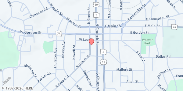 Map showing House of Care Food Bank at 303 S. Green St., Thomaston, GA