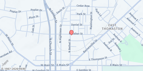 Map showing Mt. Sinai SDA Church at 332 N. Bethel St., Thomaston, GA